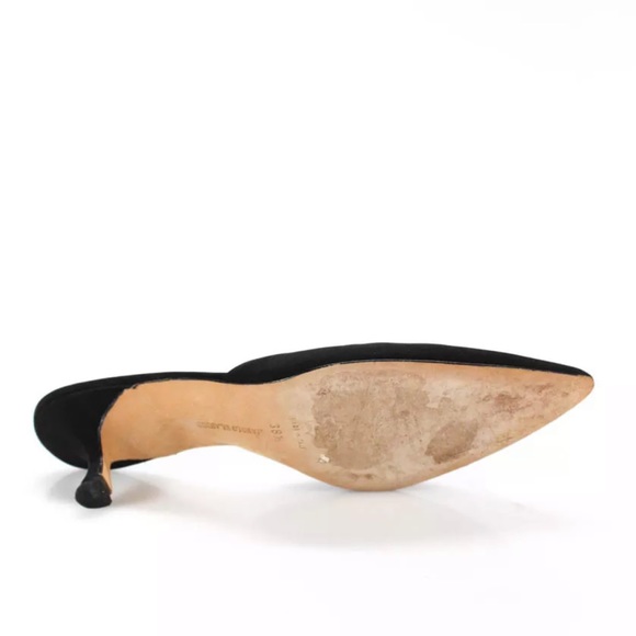 Manolo Blahnik Pointed Toe Jeweled Trim Mules Black Canvas EU 38.5 US 8 - Picture 4 of 11